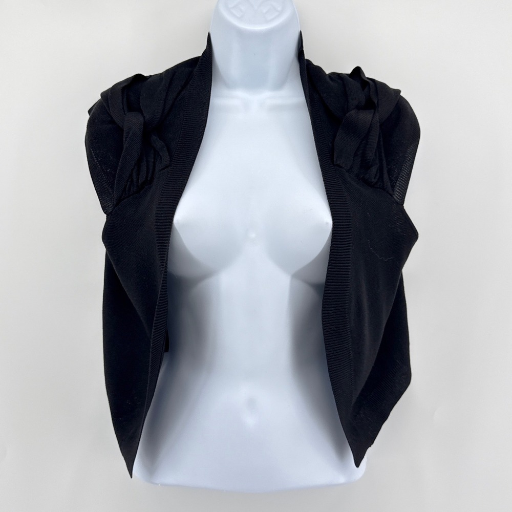 Etcetera Shrug Bolero Women Medium Black Excellent 100% Silk Knot Shoulder Knit